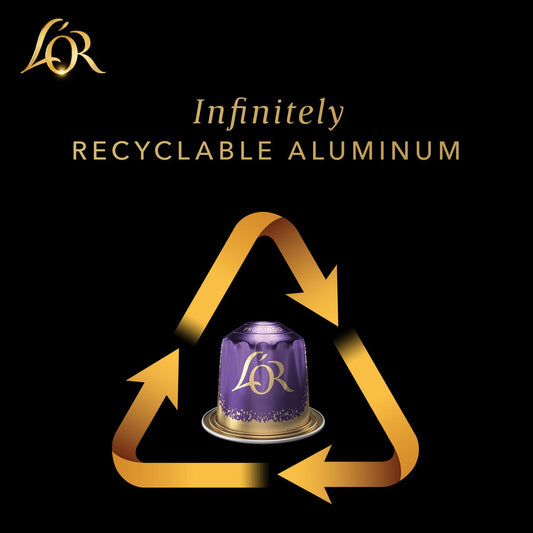 Recyclable aluminum container with LoR logo on a black background