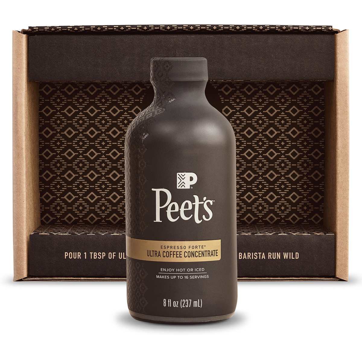 Peet's Coffee Ultra coffee concentrate single bottle pack with packaging in background