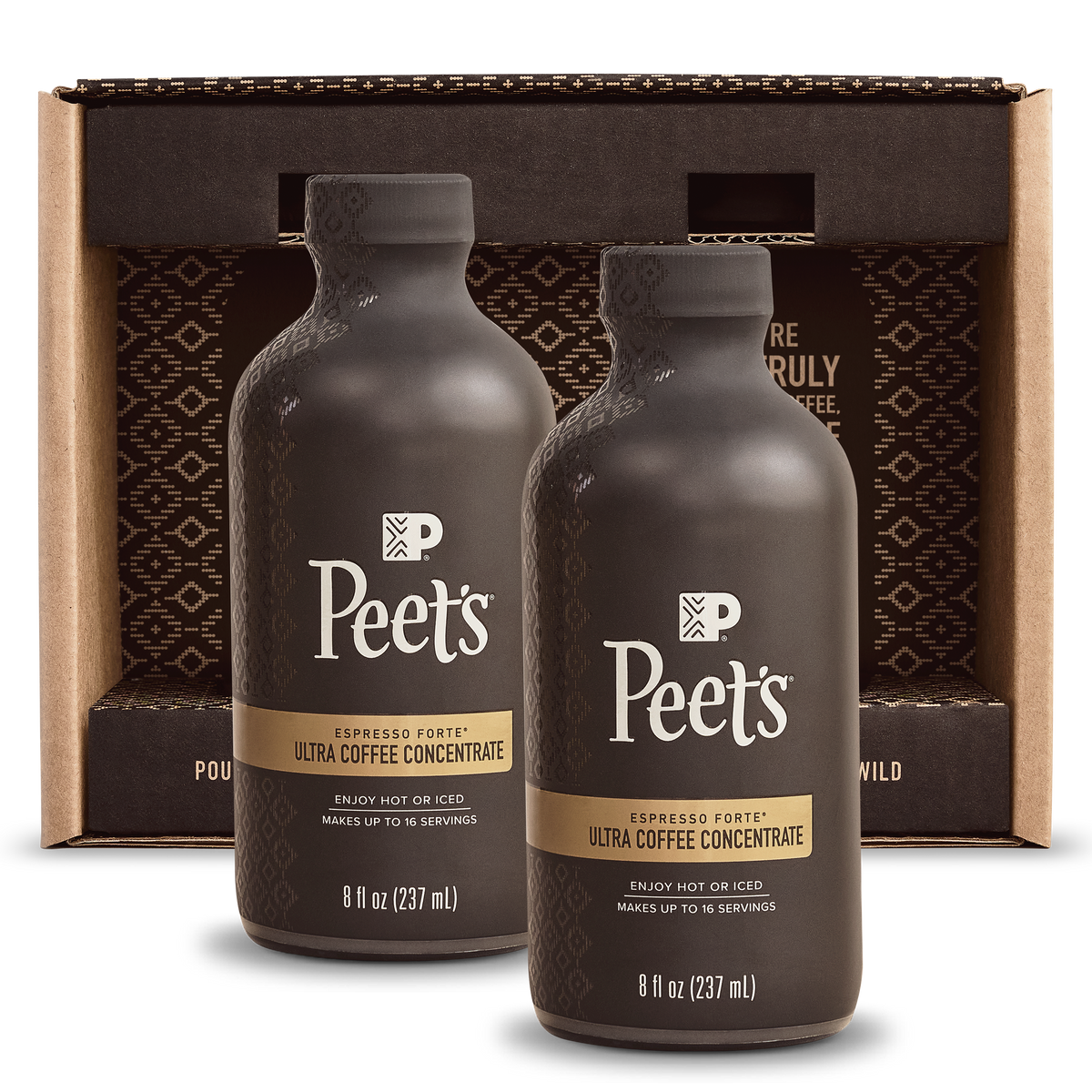 Peet's Coffee Ultra coffee concentrate 2 bottle pack with packaging in background