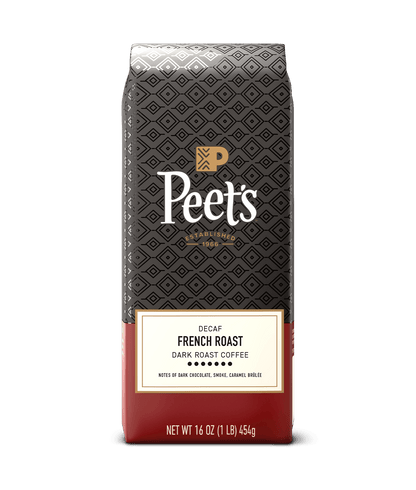 Peet's French Roast Coffee bag with a geometric pattern on a green background
