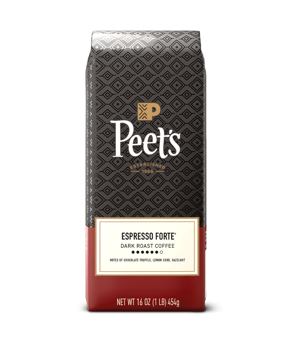 Peet's Espresso Forte 16oz coffee bag on a clear background
