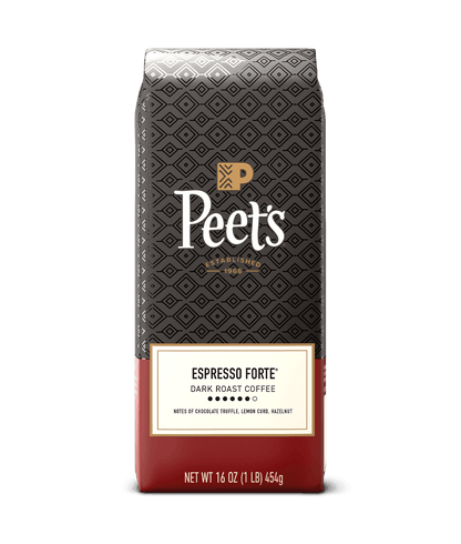 Peet's Espresso Forte 16oz coffee bag on a clear background