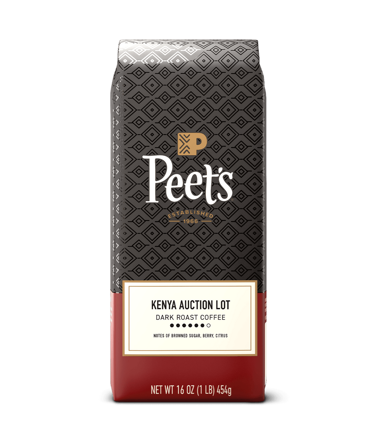 Peet's Coffee Kenya Auction Lot coffee bag on a green background