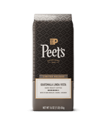 Peet's Guatemala Linda Vista dark roast coffee in a 16 oz bag, featuring a dark brown patterned design with gold and white text.