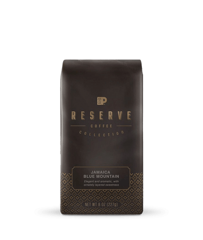 Peet's Reserve Jamaica Blue Mountain Coffee beans in a brown 8 ounce bag