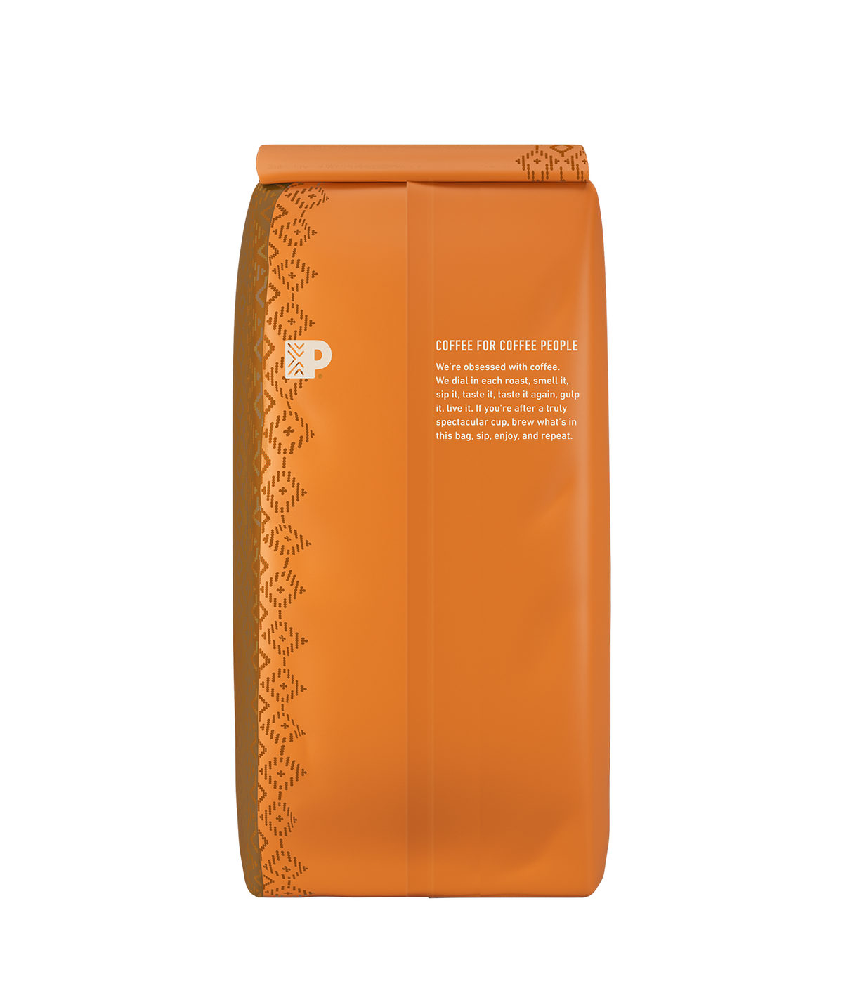 Pumpkin Spice Ground Drip Flavored Coffee - back of bag with coffee for coffee people