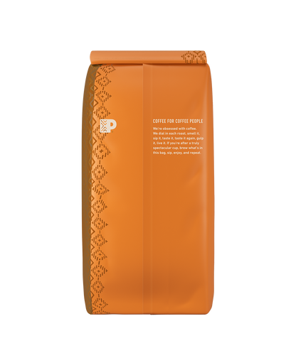 Pumpkin Spice Ground Drip Flavored Coffee - back of bag with coffee for coffee people